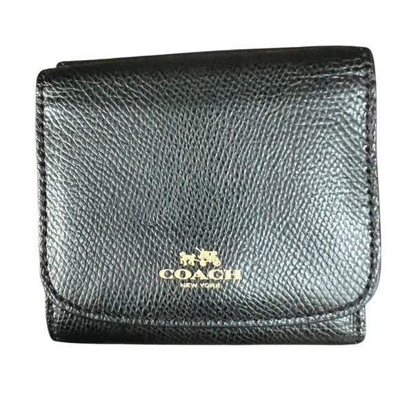 Coach Handbags - Coach Women Crossgrain Black Wallet F57584 Compact